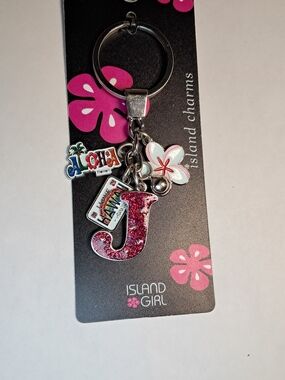 Tropical Island Girl "J" Hawaii Charm Keychain